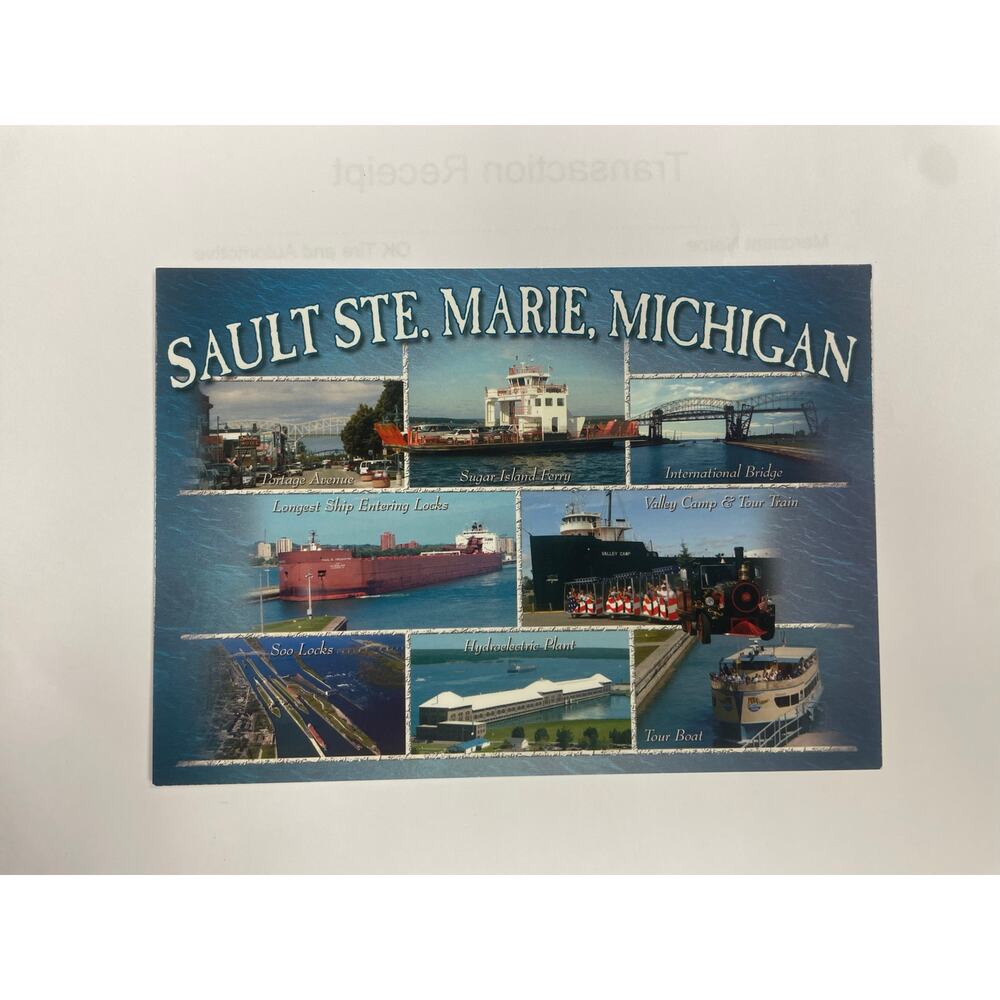 Sault Ste. Marie Michigan Multi-View Postcard Soo Locks Ship Ferry Bridge